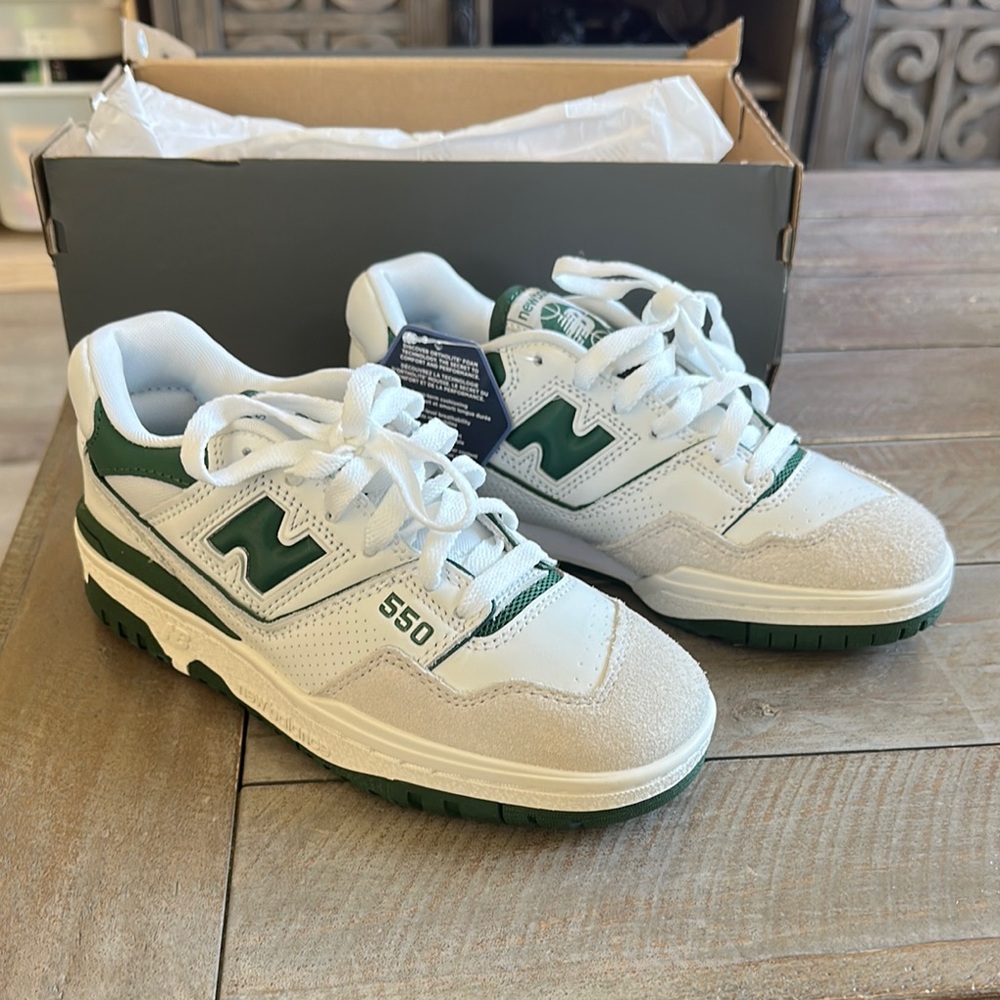 New Balance White and Green 550 Sneakers Retro Design